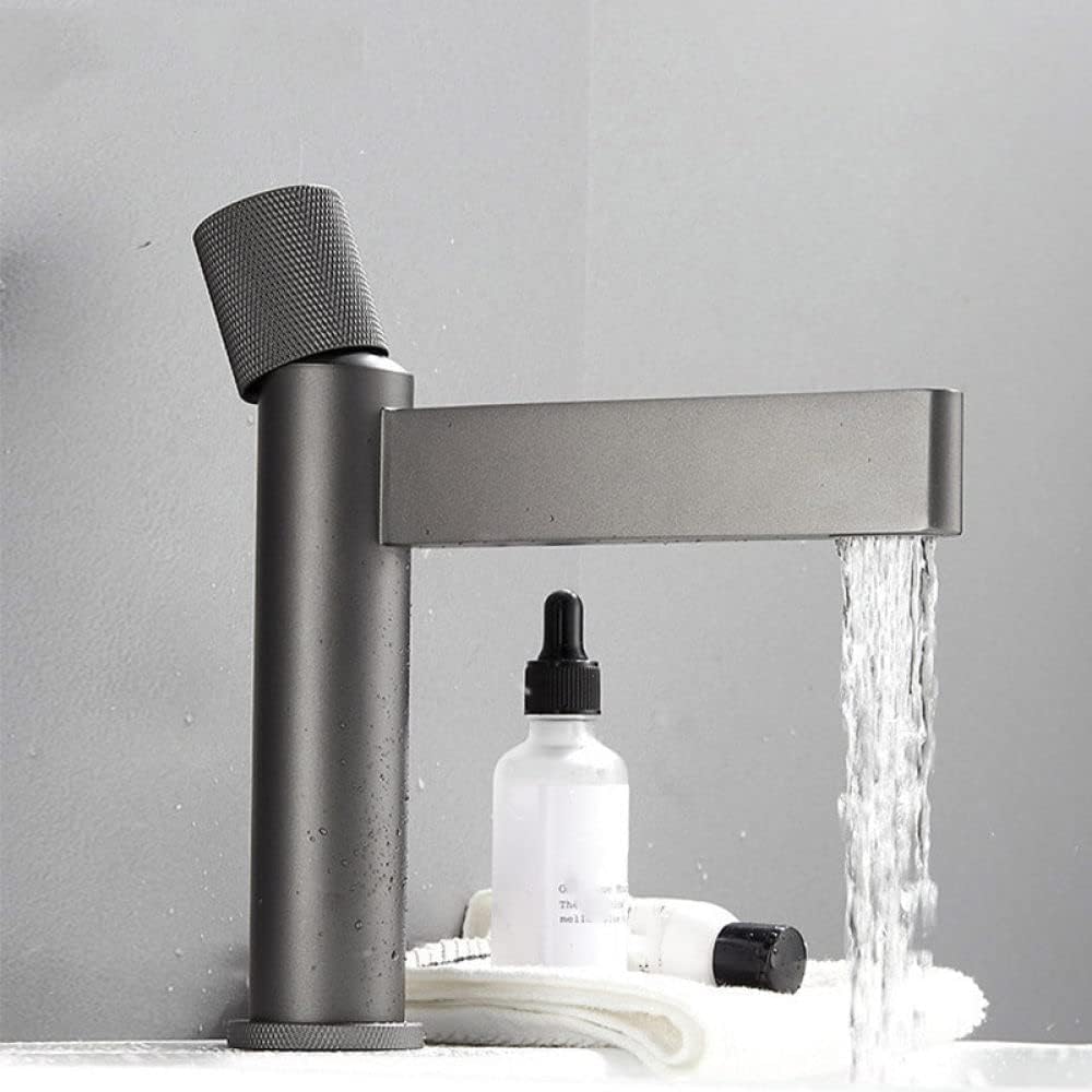 Mitigeur d'évier cuisine en laiton gris court robinet eau chaude froide pour lavabo