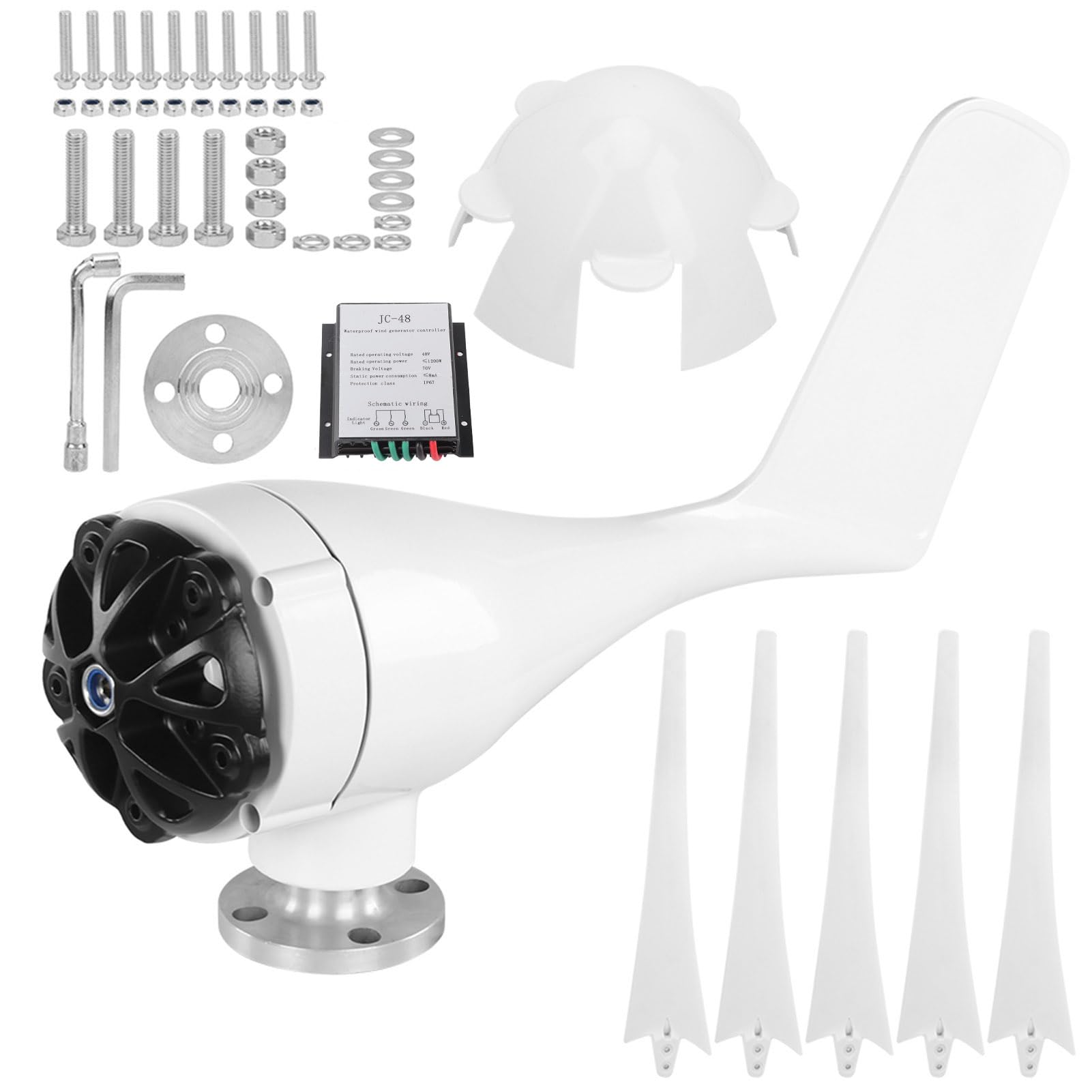 FTVOGUE Kleiner Windgenerator, 800 W, 5-Schneider-Windturbinen-Kit mit Nylonfaserblättern für Wohnmobil, Solarenergie, Heimwerker, 12 V, Niedrige Startgeschwindigkeit (48V)