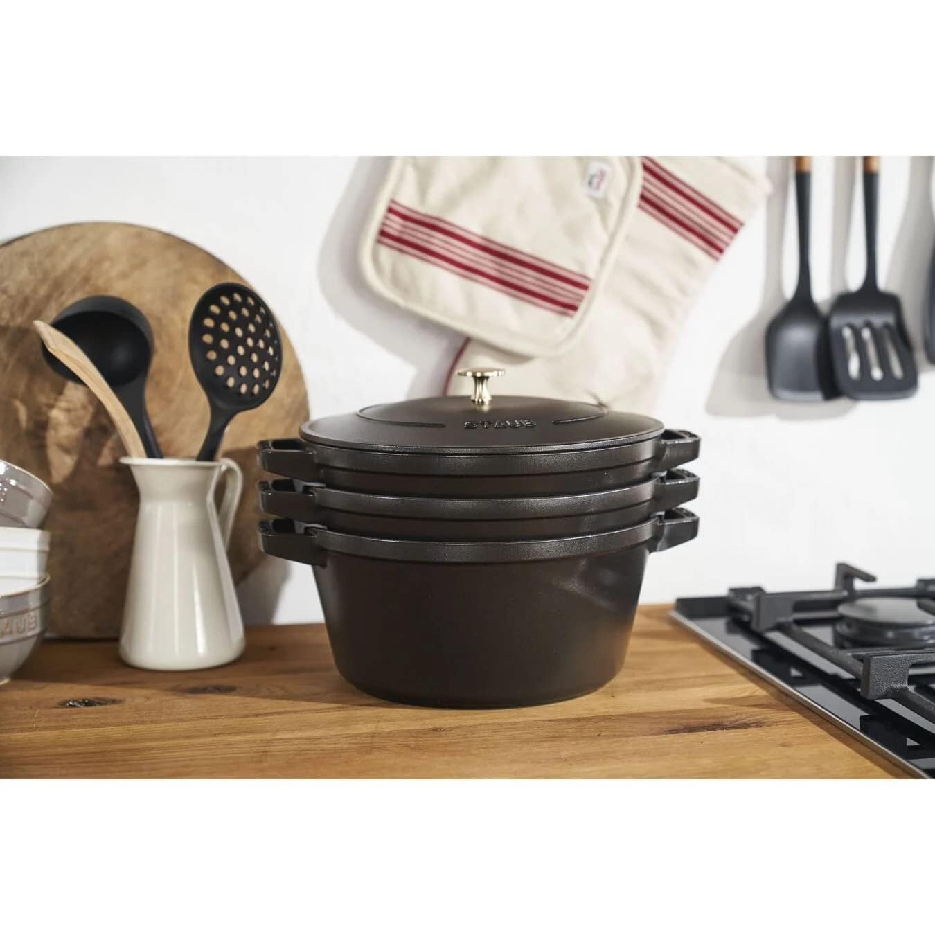 STAUB La Cocotte Ensemble de 3 casseroles rondes en fonte Noir