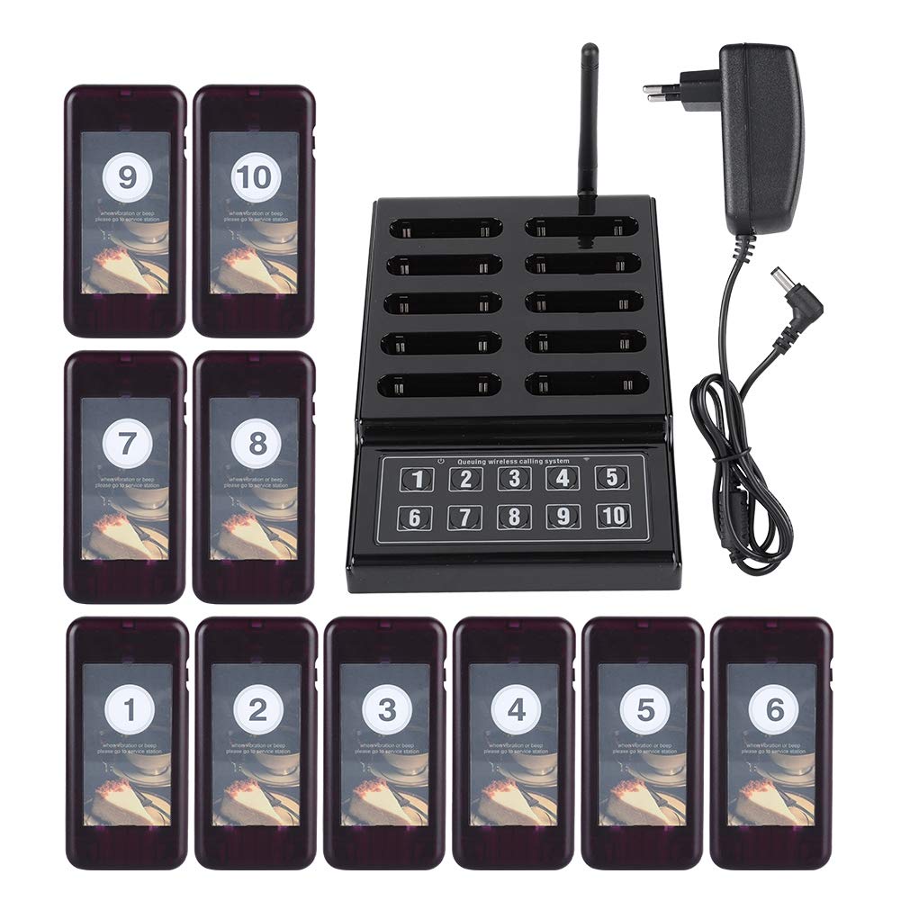 Sxhlseller Avvisatori Acustici per Ristoranti, Cercapersone Wireless di Chiamata in Coda, 10 Cercapersone Ricaricabili, Nero, Vibrazione + Cicalino, LED Lampeggiante, 1000 Metri di Distanza