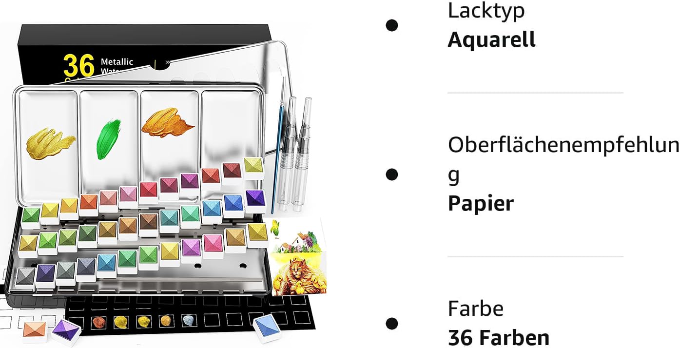 RATEL Set di colori ad acquerello, scatola acquerelli-24 pigmenti solidi+2 spazzole per serbatoio dell'acqua + 1 spugna+1 pennelli- solubili in acqua e facili da miscelare Set di colori ad acquerello