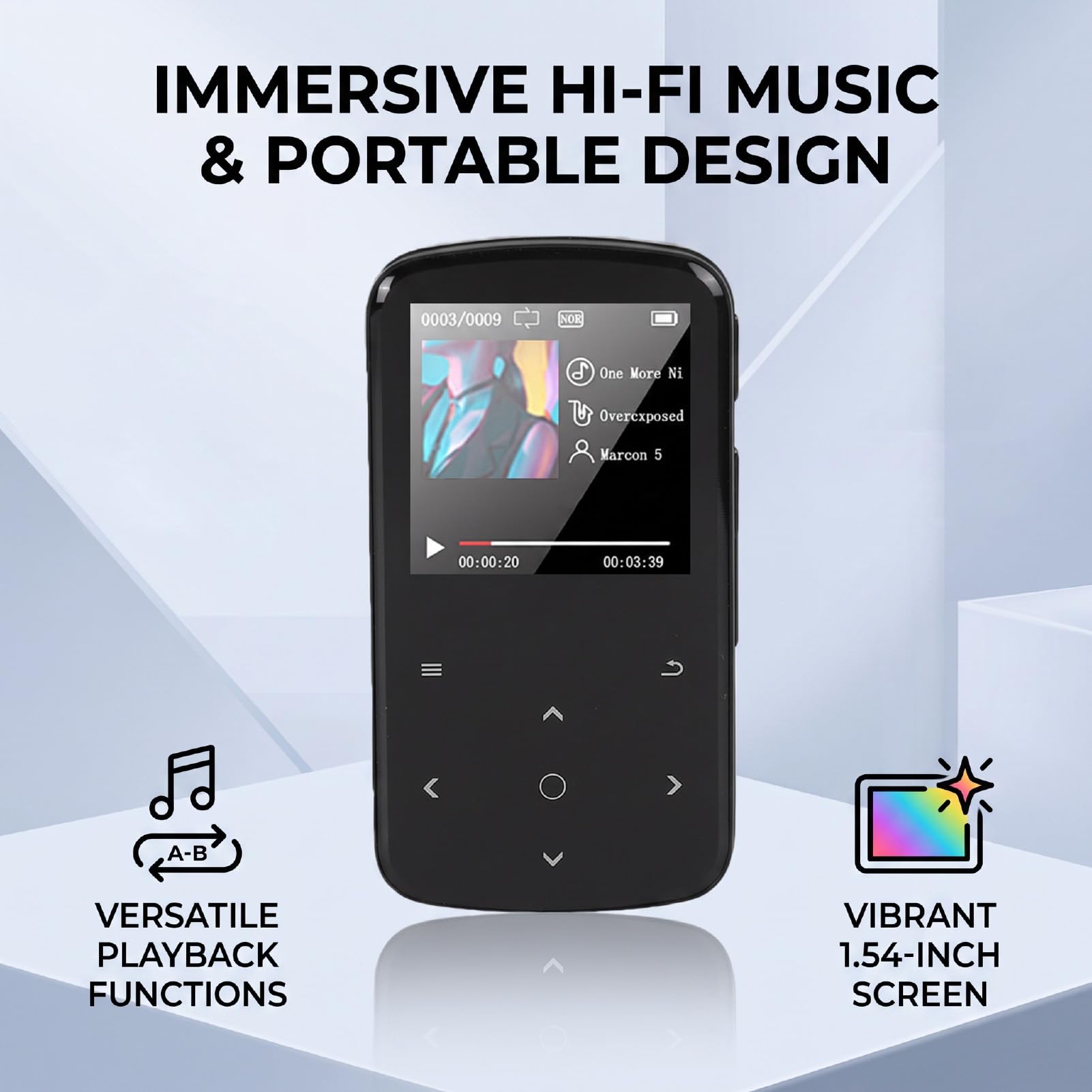 Goshyda Lettore MP3 da 64 GB, Lettore Musicale Portatile HiFi Bluetooth | Schermo da 1,54 Pollici, Supporto per la Lettura di Libri Elettronici, con Auricolari Cablati, per Esercizi di Viaggio