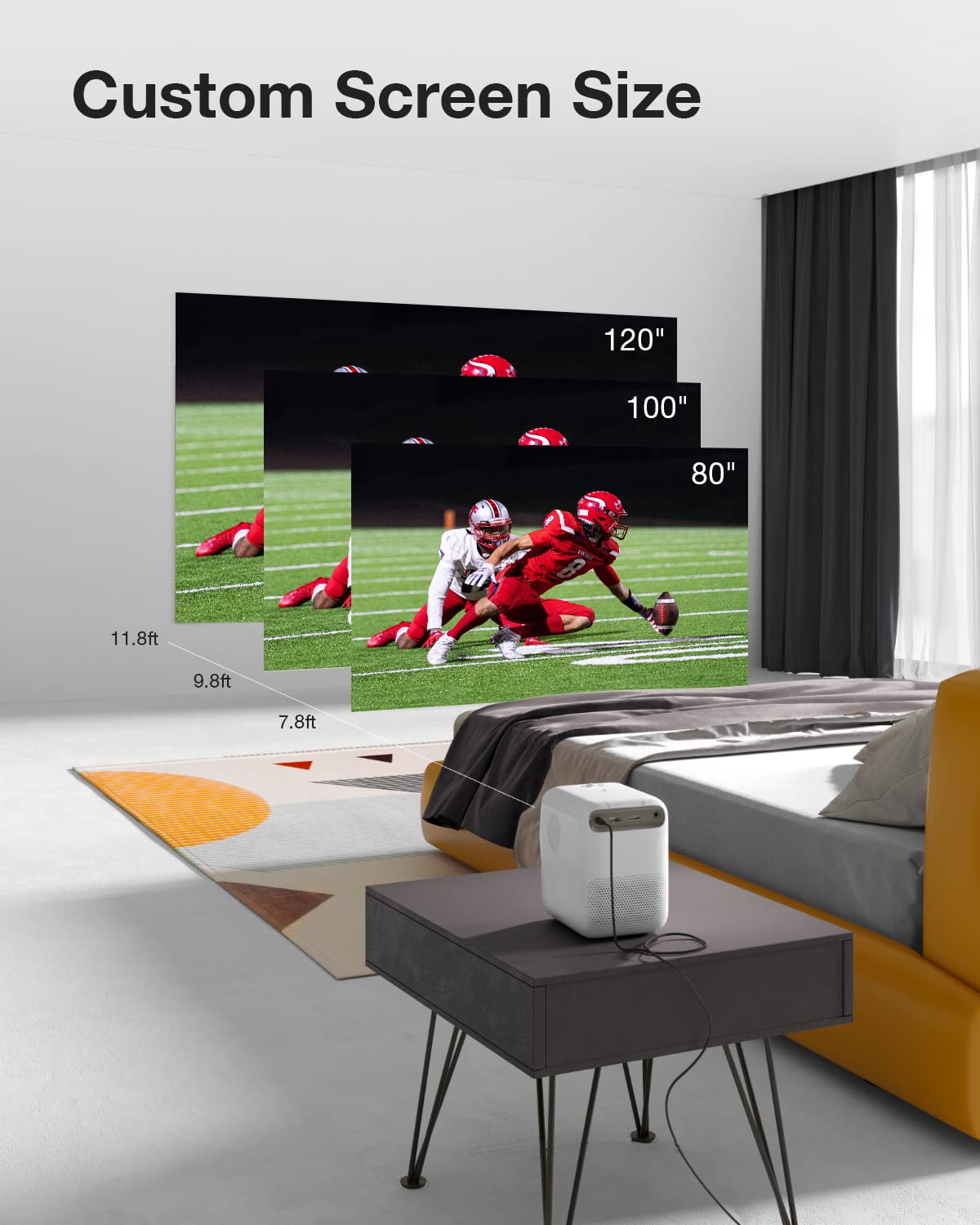 POKITTER Orca Mini Portable Projector with WiFi and Bluetooth, Android TV 9.0 with 5000+ Apps, 9000 Lumens, Native 1080P & 4K Supported, 4D Keystone Correction, 6W Speaker, 120" Image, HDR 10, T2 Max