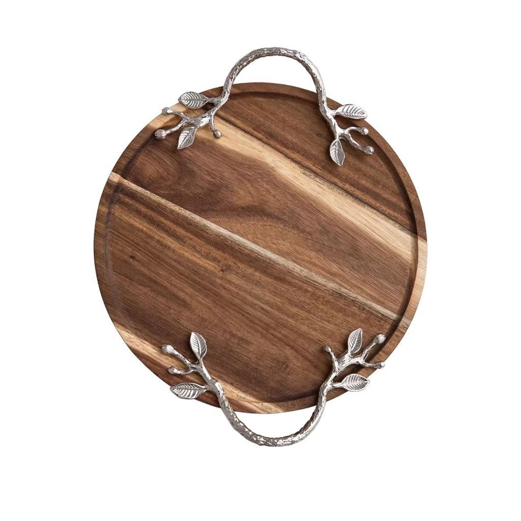 Tray Decor Retro Round Decorative Fruit Plate Desktop Perfume Makeup Storage Wooden Tray Storage Tea Tray Food Tray