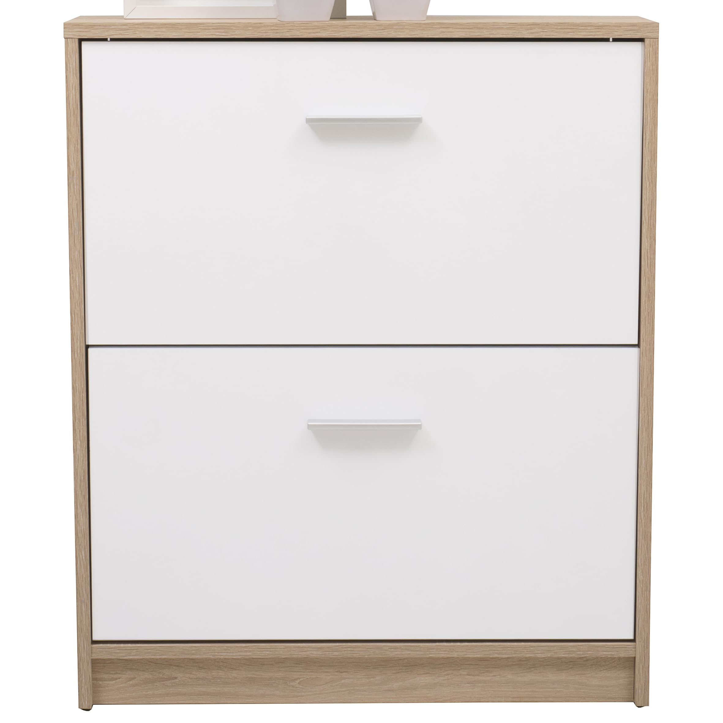 Homely - Mueble Zapatero KENTO | Diseño Moderno, Diseño Nórdico | Zapatero para Habitación, Hall, Dormitorio, Entrada | 2 Puertas abatibles | 69,5x17,5x84 cm | Color cambrián y Blanco
