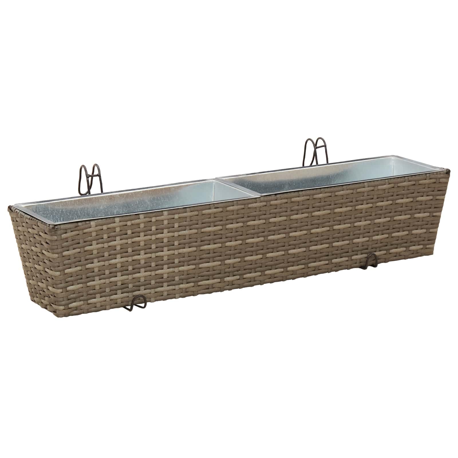 Balustrada 2 szt 80 x 17 x 17 cm Metal Kwietnik Balkonowy Rattan Design Hak Montażowy Donica Zewnętrzna UV Odporna Prosta Pielęgnacja