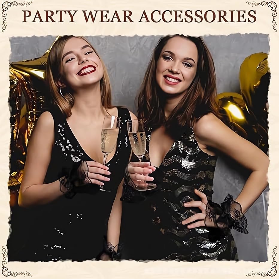 Women’s Lace Cuff Short Floral Lace Gloves Lolita Wrist Cuff with Bow Gothic Flower Mesh Cuff Elastic Sleeves Wedding Bridal Prom Gloves Halloween Costume Accessories for Cosplay Tea Party4