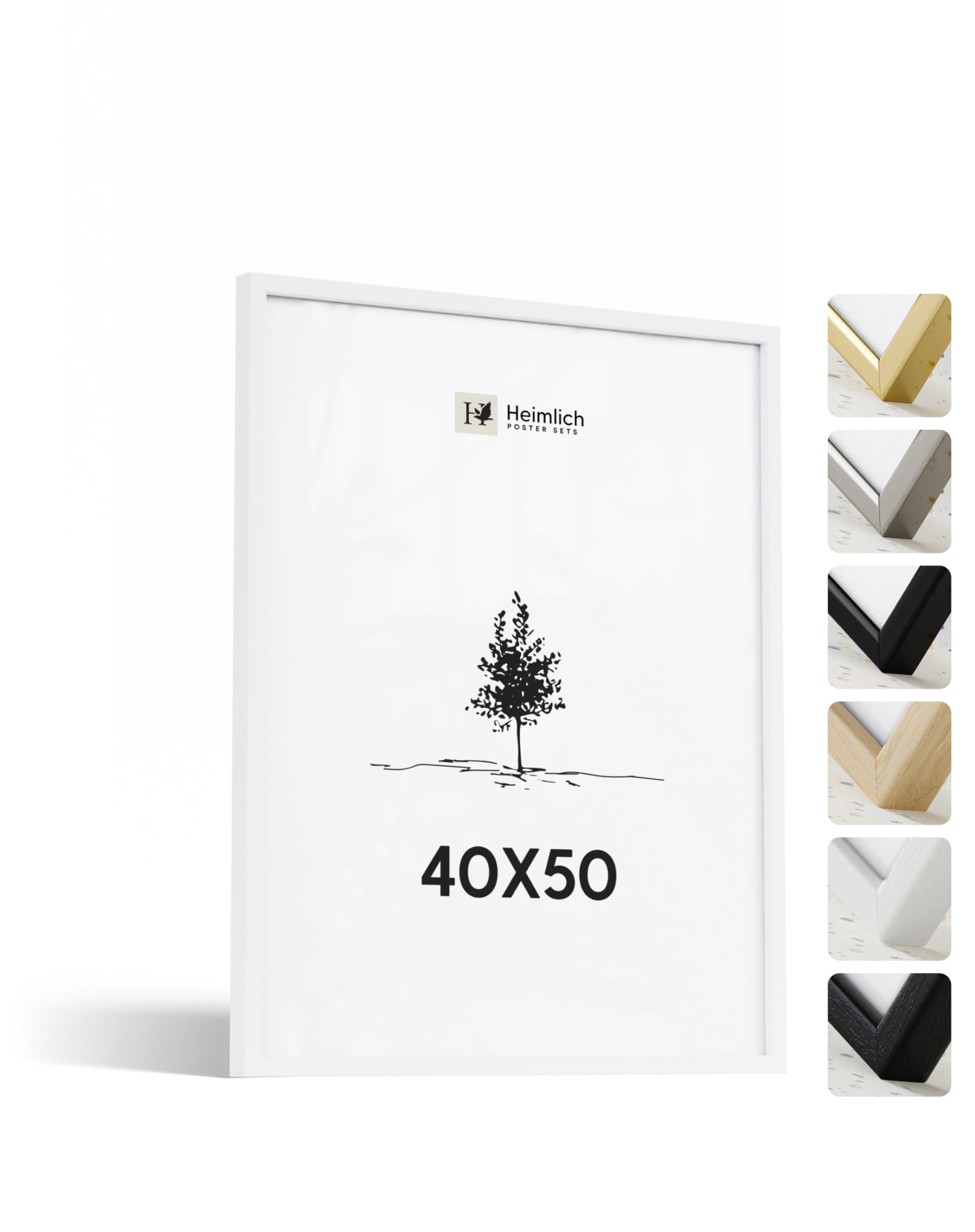 Heimlich® 1x Marco de fotos 40x50 cm Blanco de Madera marcos cuadros | Vidrio Acrílico Irrompible Grano Visible Duradero Fácil de Colgar | Para Decoración de Pared y Decoración Hogar marco 40x50 cm