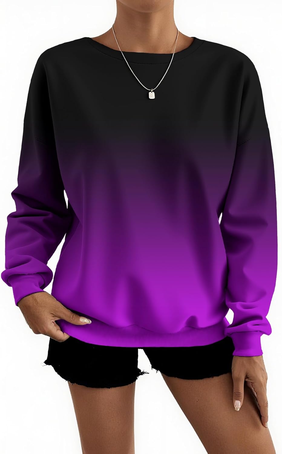 Womens Gradient Print Sweatshirt Long Sleeve Top Ladies Jumper Lightweight Autumn Pullover Tops Blouse