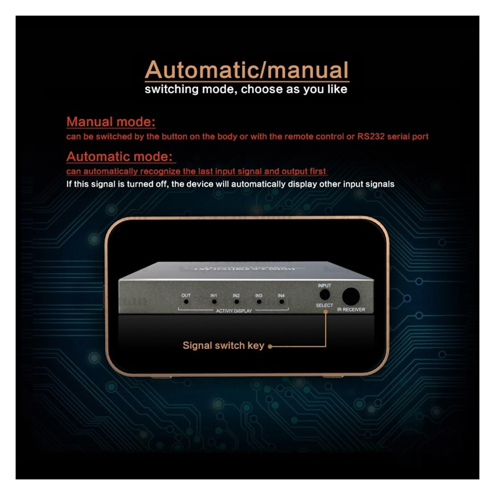 Switcher automatico 4 ingressi 1 uscita con SPDIF da 3,5 mm Estrattore splitter HDR 4K 60Hz,Flessibile