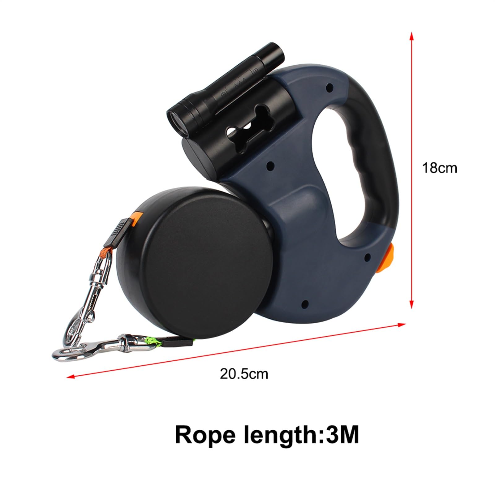 Corda Retrattile per Cani, Guinzaglio Doppio for Cani con Corda di trazione a Doppia estremità, Retrattile Automatico da 3 m, con Torcia, Sacchetto for rifiuti, Scatola for Cani