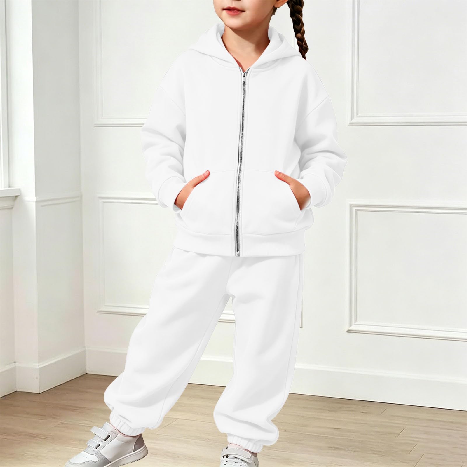 Sportanzug Mädchen Trainingsanzug Bekleidungsset 2tlg Langarm Sweatjacke mit Kapuze + Jogginghose Jogginganzug Trainingsanzug Kinder Mädchen Lässige Einfarbig Sweatsuit Freizeitanzug Activewear