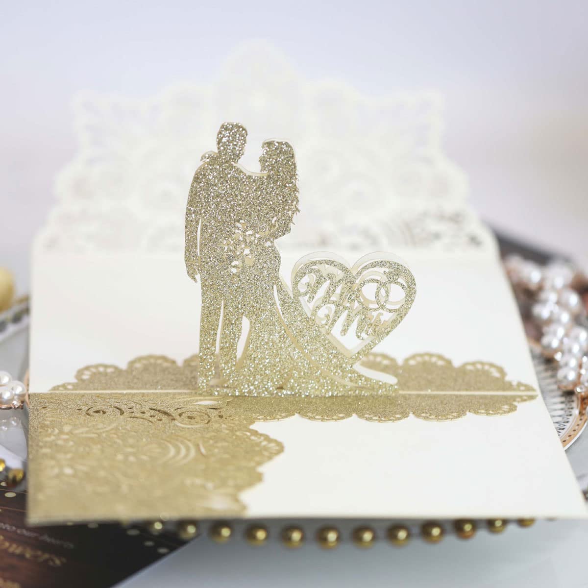Cartes Invitation Mariage Laser 3D Scintillante pour la Mariee et le Marie
