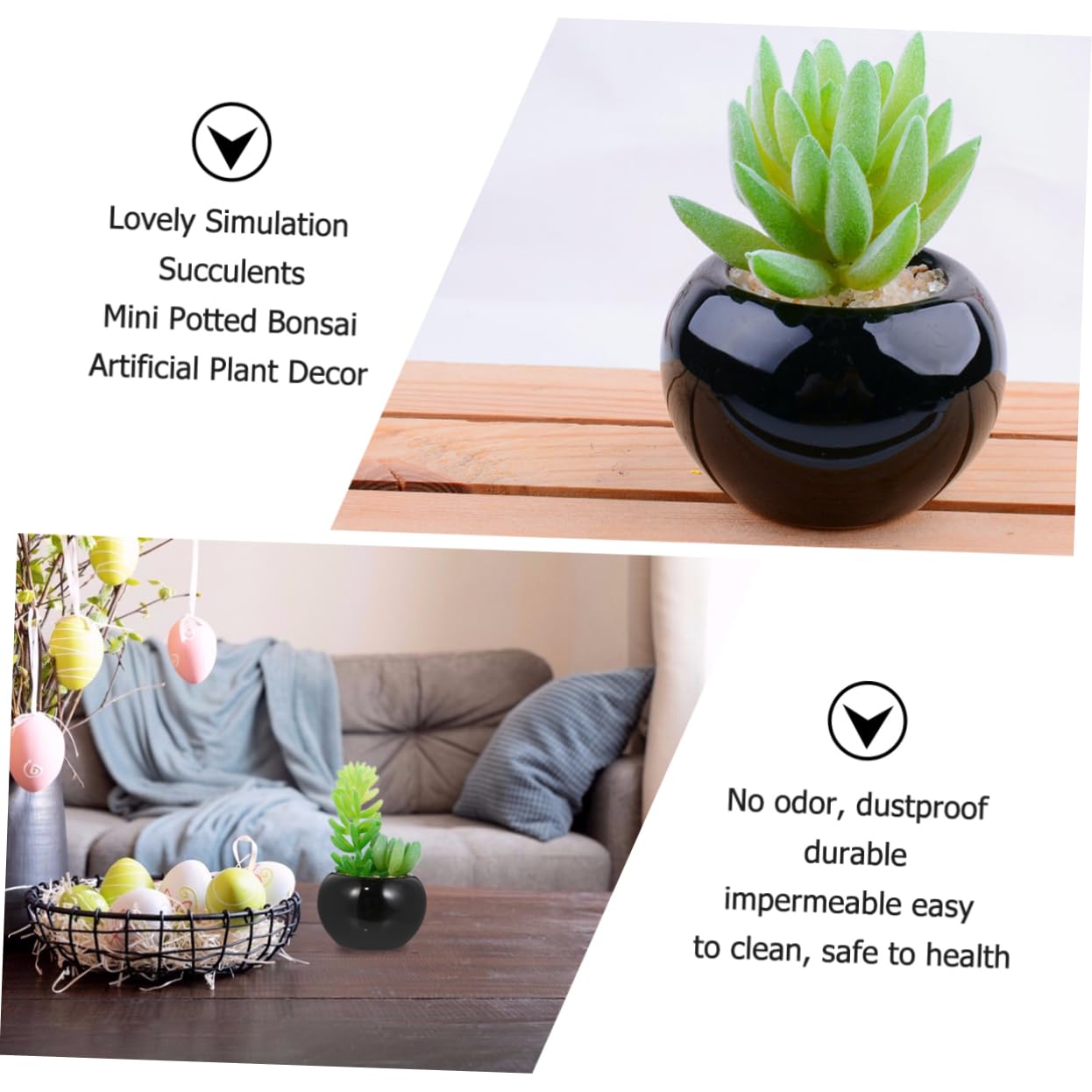 Cabilock Mini Bonsaï de Succulentes Artificielles en Pot Noir 4 Pièces