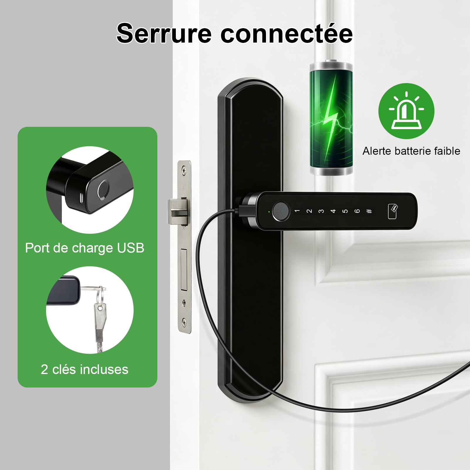 Serrure de porte intelligente à empreintes digitales, serrure de porte d'entrée biométrique sans clé avec application pour carte clavier sans fil TUYA, mot de passe pour chambre à coucher, hôtel