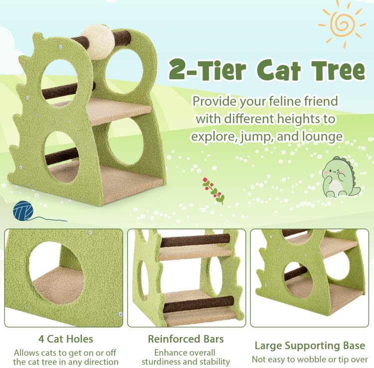2-Tier Modern Cat Tree for Indoor Cats, Compact Cat Tower with Rotatable Sisal Scratching Ball, Multi-Level Climbing Perch and Cozy Resting Platform for Small Spaces