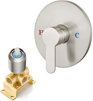 Heyalan Round Shower Valve Trim Kit with Rough-In Valve, Brushed Nickel