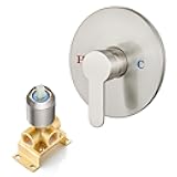 Heyalan Bathroom Shower Valve Mixer Single-Function Single Handle Trim Kit Wall Mount Brass Faucet Shower Rough-In Valve,Female Thread,Round,Brushed Nickel