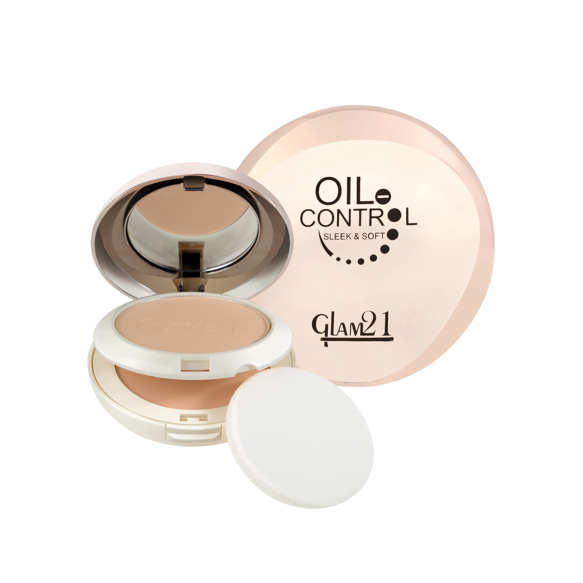 Glam21 Oil Control Sleek & Soft 2-in-1 Compact Powder 20g| Sweat & Waterproof Long Lasting Makeup with Vitamins E & C | Golden Sand -03