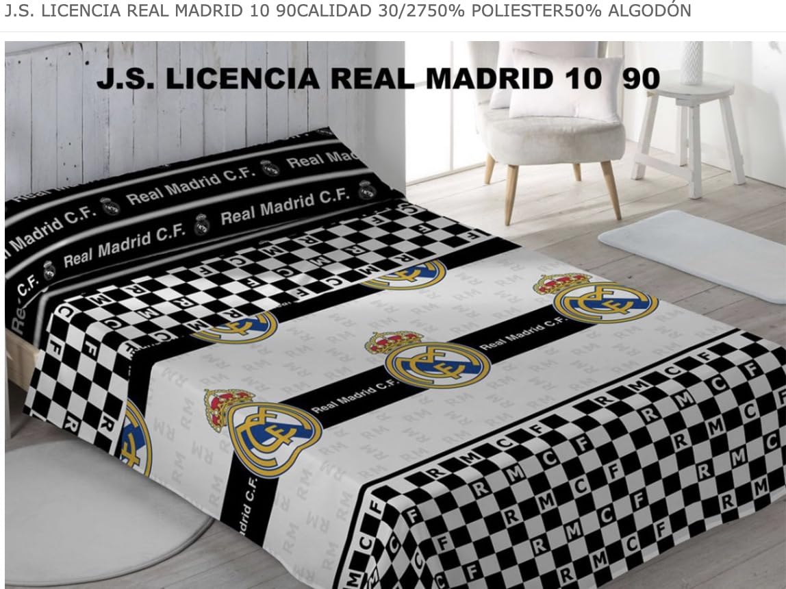 R. Madrid Komplet pościeli z poszewką na kołdrę i poszewką na poduszkę, motyw: piłka nożna Madryt, 3-częściowy, 105 cm