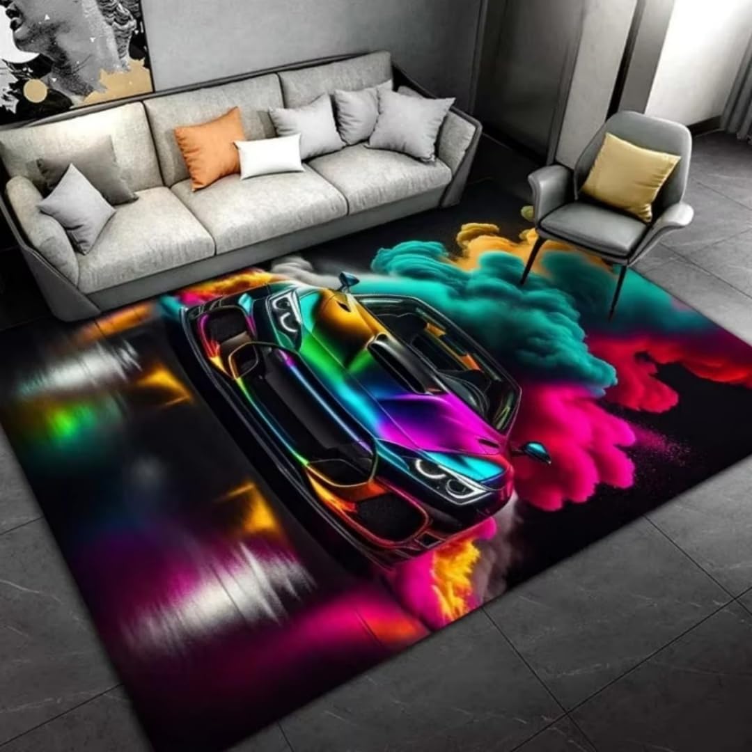 Tapis de salon 3D voiture de sport moderne et antidérapant pour chambre