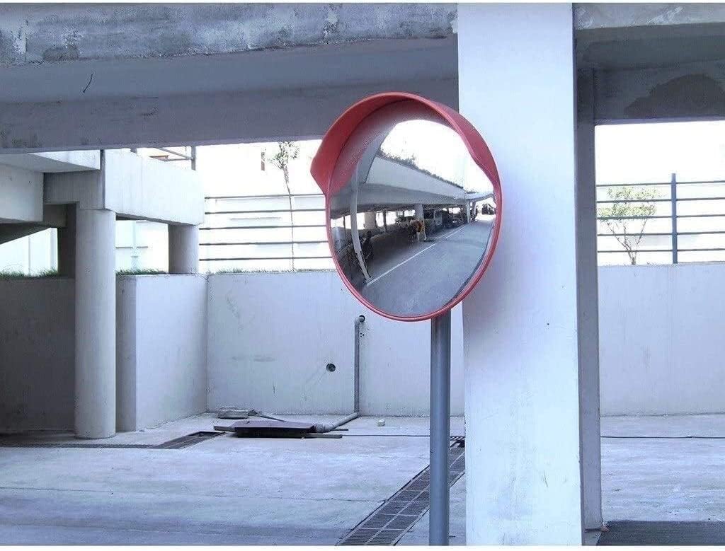Red Safety Convex Traffic Mirror - 60cm Round Indoor Security Wall Mirror for Garage, Store, Warehouse, Office & Corners - Enhance Safety & Visibility