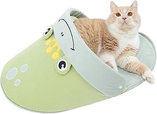 Dog Slipper Bed Pet Cave Bed Cat Mat Half Surrounded Cute Slipper Style with Pillow Frog Design