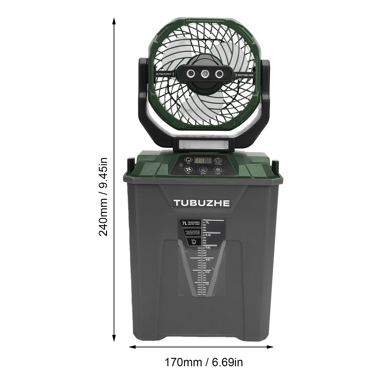 LICAEVEY Ventilador Nebulizador Portátil con Cubo de Agua de 7 Litros (GREEN)
