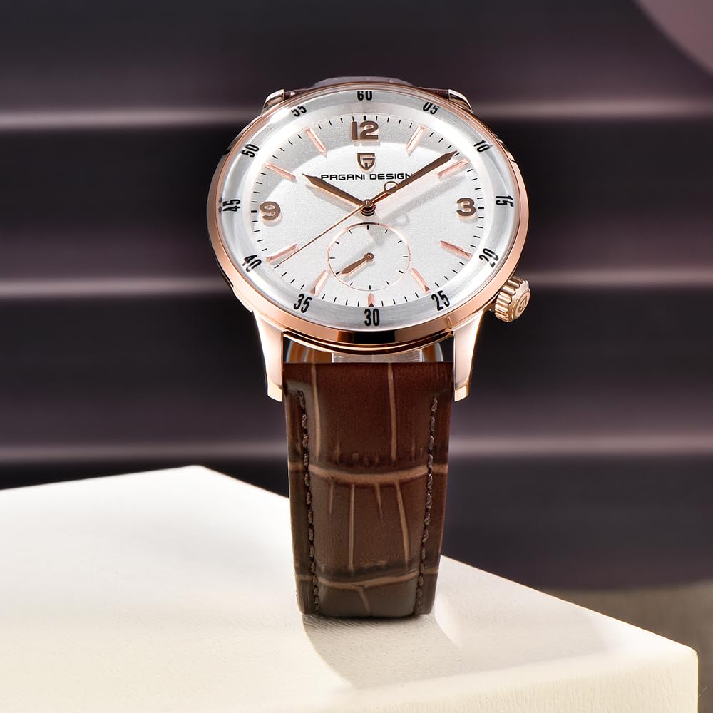 Pagani Design 1790 Herren Armbanduhr, 42mm Automatische Mechanische Uhren, 100M wasserdichte Luxus Armbanduhr für Männer,Leicht ablesbares großes Zifferblatt Leder Armband Uhr
