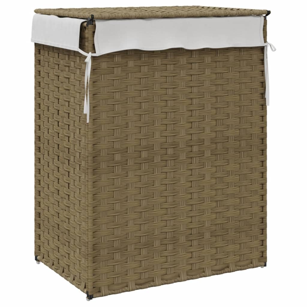 Mangloder Wäschekorb mit Deckel aus Poly Rattan 46 x 33 x 60 cm, handgewebt, klappbar, mit Griff und Innenbeutel für Schmutzwäsche, Badezimmer, Schlafzimmer und Waschküche