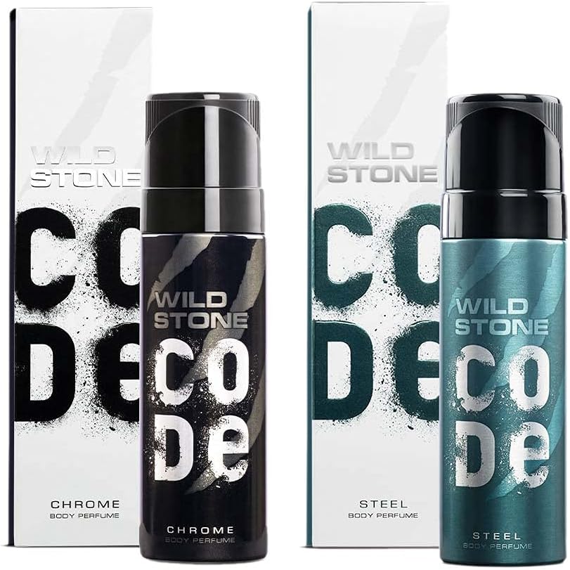 WILD STONE CODE Steel & Chrome Body Spray Combo For Men, 120 Ml Each (Pack Of 2, Scented)