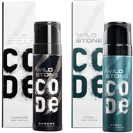 Wild Stone Code Chrome and Steel No Gas Body Perfume Combo For Men, 120 ml each (Pack of 2)