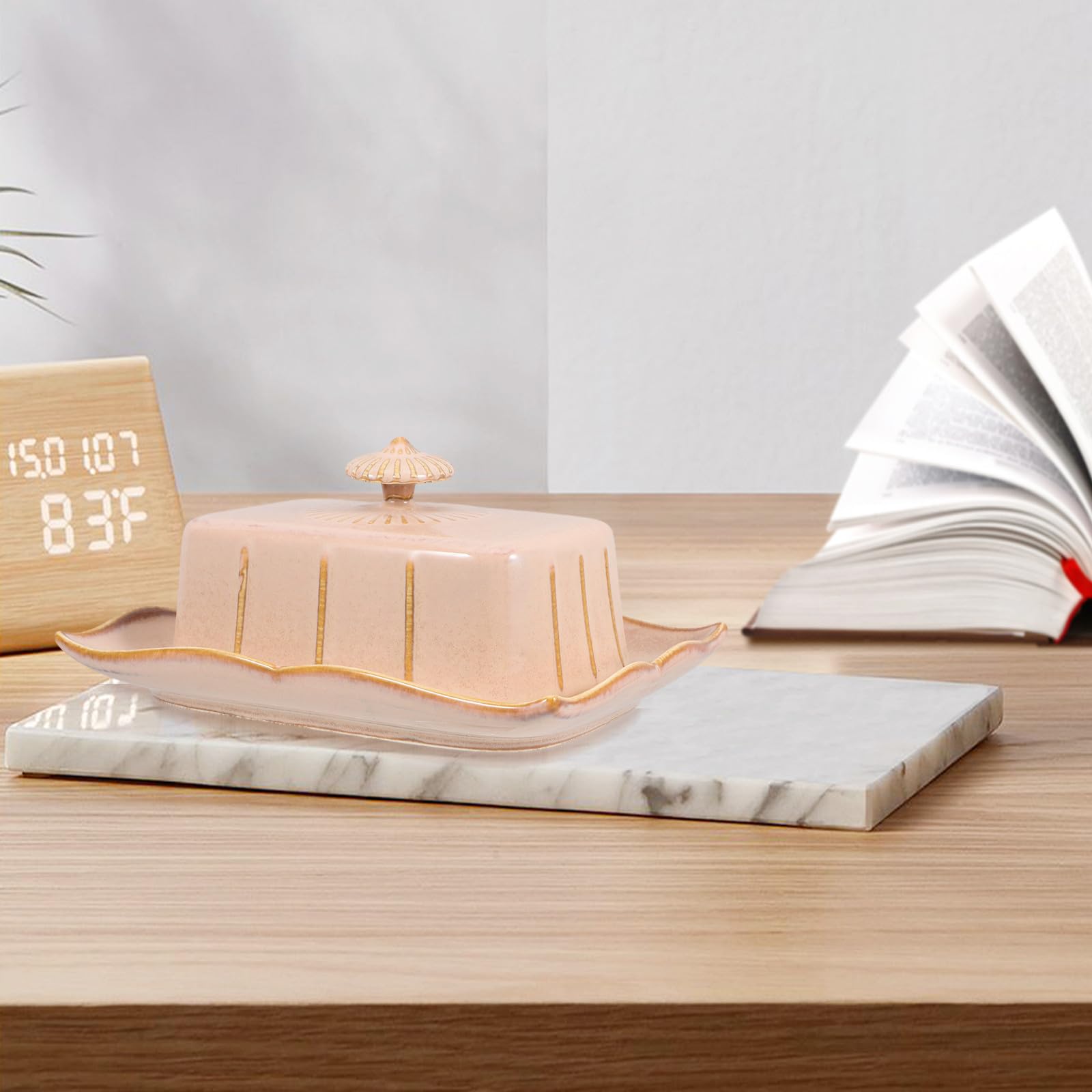 jojofuny Beurrier Céramique avec Couvercle Plat de Rangement pour Beurre et Fromage Beurrier de Cuisine Domestique