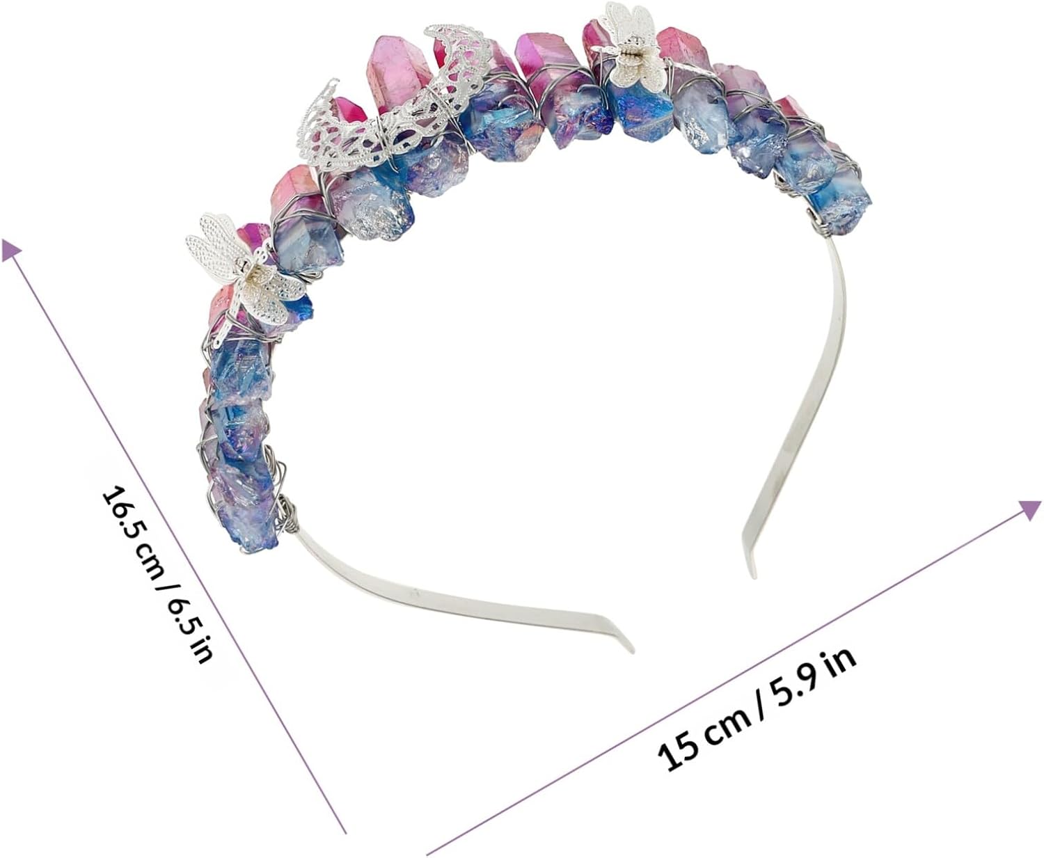Natural Crystal Dragonfly Crown Tiara Headdress for Brides Women Wedding Hair Accessory Handcrafted Circlet