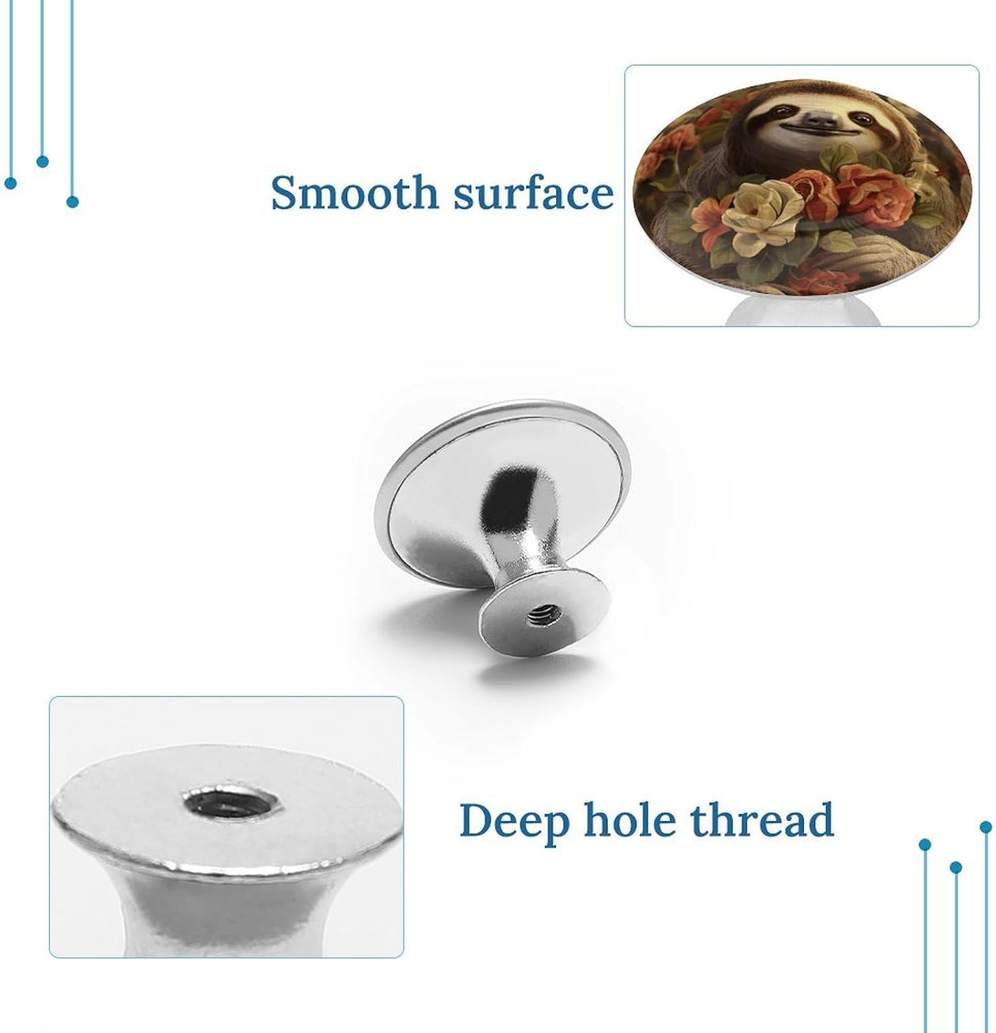 2 Pack Funny Sloths Cabinet Knobs Pull Round Drawer Knobs image 4