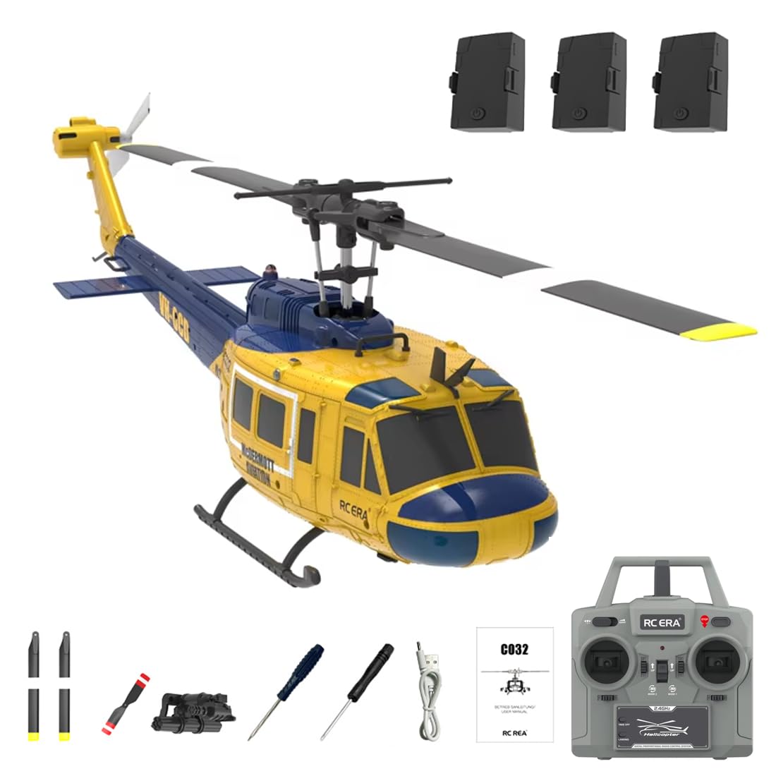 OYDL RC ERA C032 UH-1 Huey 1/48 Scale RC Helicopter for Adults, 6CH 2.4G Gyro Stabilized Aircraft with Fly Upside Down 3D Rolling & Altitude Brushless