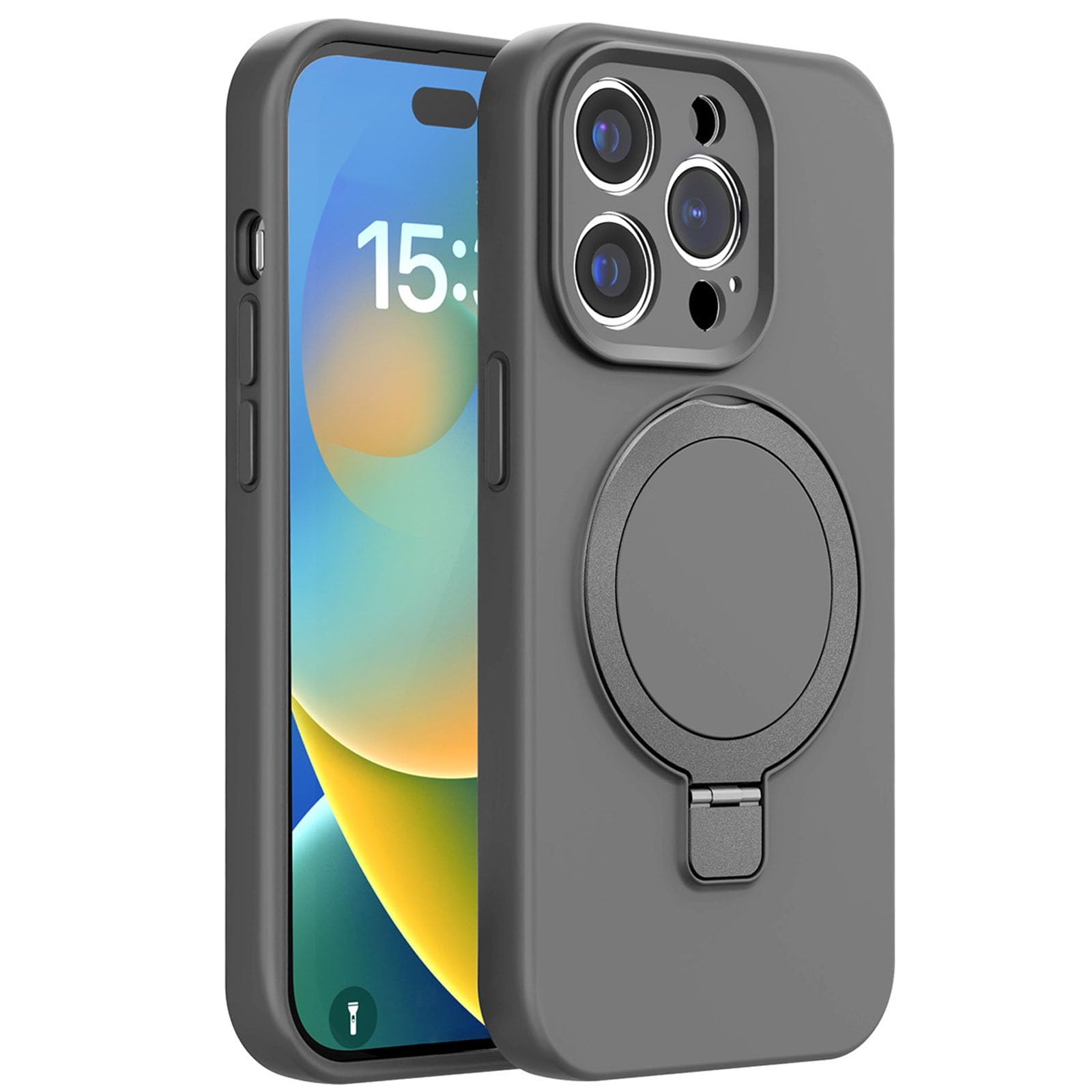 CIRONI Custodia Magnetica per iPhone 15 PRO Max/15 Pro/15 Plus/15, Copertura in Silicone Liquido Durevole Supporto Custodia con cavalletto di Ricarica Wireless, Grigio, 15 PRO 6.1''
