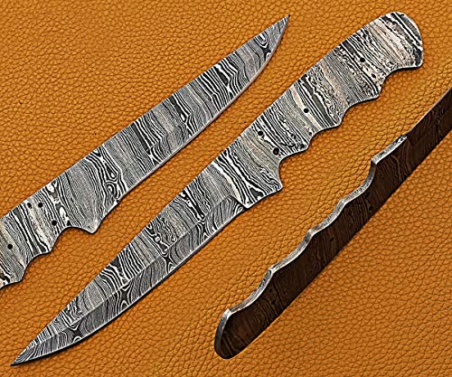 Damascus Steel Blank Blade 10.75 inches Long Hand Forged Straight Back Skinning Knife Blank Blade, Hunting Knife with 4 Pin Hole, 5.5 inches Cutting Edge, 4.5