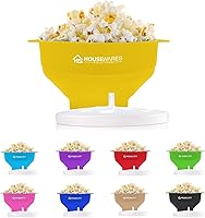 Vista 6 de Tazón plegable de silicona para microondas con aire caliente para hacer palomitas de maíz con tapa y asas (Amarillo)