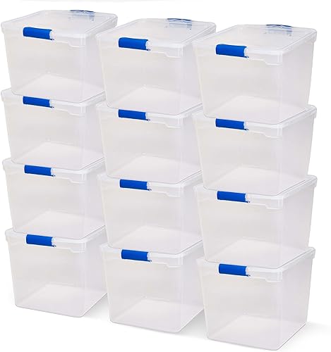 Miniatura 9 de HOMZ Contenedores de almacenamiento apilables de plástico transparente modular resistente con tapas de cierre y bloqueo, capacidad de 31 cuartos de