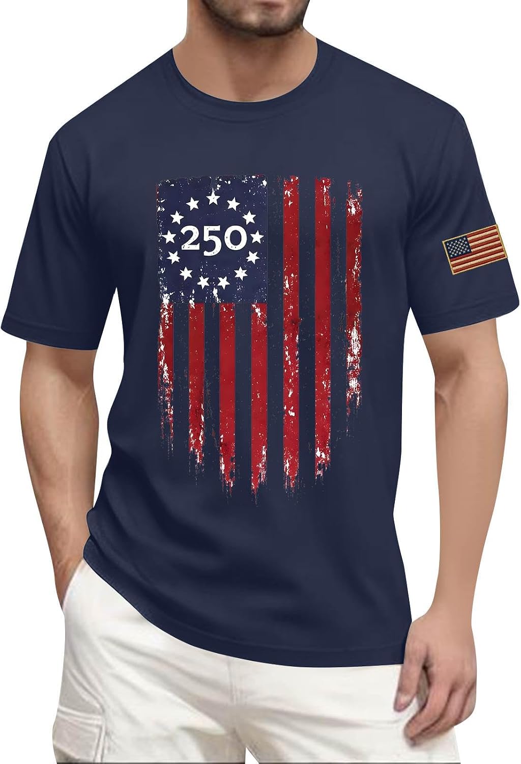 RTRDE Men's T Shirt Short Sleeve 1776-2026 USA Anniversary Flag Print 250 Patriotic Tshirts, S-5XL