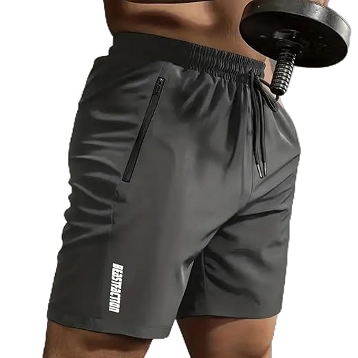 Short masculino de corrida com bolsos com zíper, secagem rápida, atlético, caminhada, cintura elástica para corrida, treinamento, 1 peça