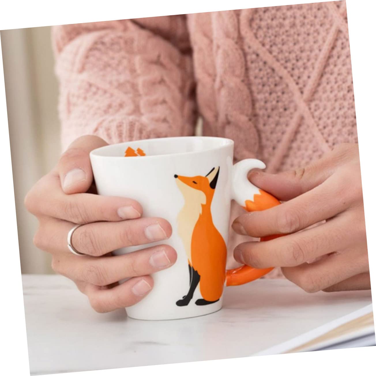 INOOMP Dekorative Keramiktasse 360ml aus Keramik für Kaffee und Tee | Oranges, Schlichtes Design mit Schönen Linien, Standfest und Leicht zu Reinigen, für Zuhause oder Büro
