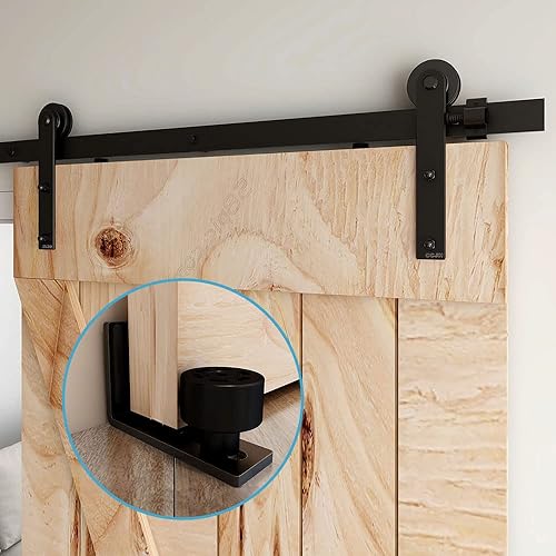 Miniatura 7 de Kit de herrajes para puerta corrediza de granero de 4 pies, suspensión de acero al carbono, rueda de metal, sistema de riel plano ultra silencioso