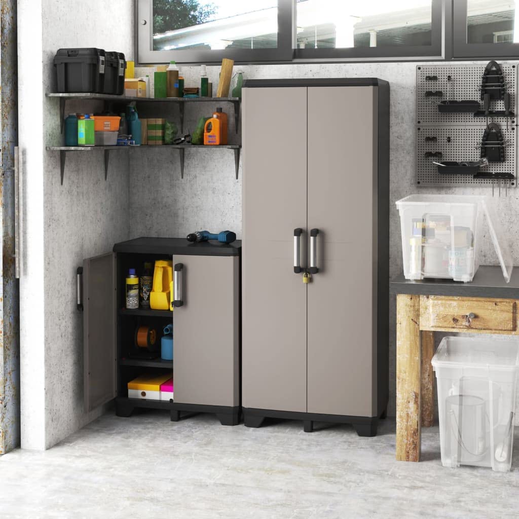 Keter Lagerschrank Einlegeböden Schwarz Grau Kunststoffschrank Gartenschrank