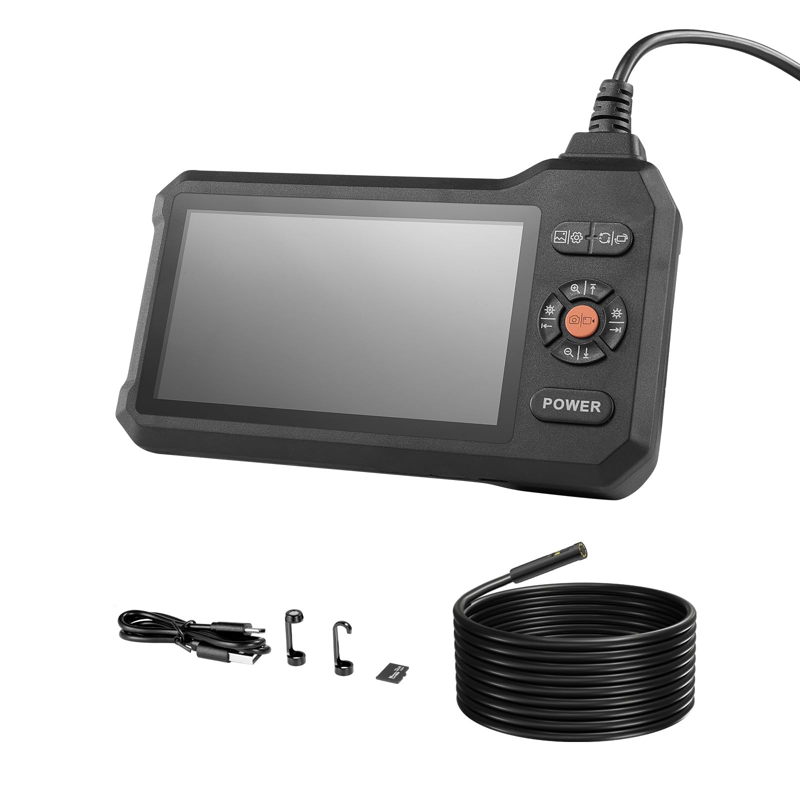 VEVOR Endoscopio de Doble Cámara, Cámara de Inspección con Pantalla IPS, Sonda de 5,5 mm, Batería 3000 mAh, Cable de 5 m, 32 GB, Luces LED, Zoom 8X para Motores, HVAC, Tuberías, Automoción, Fontanería