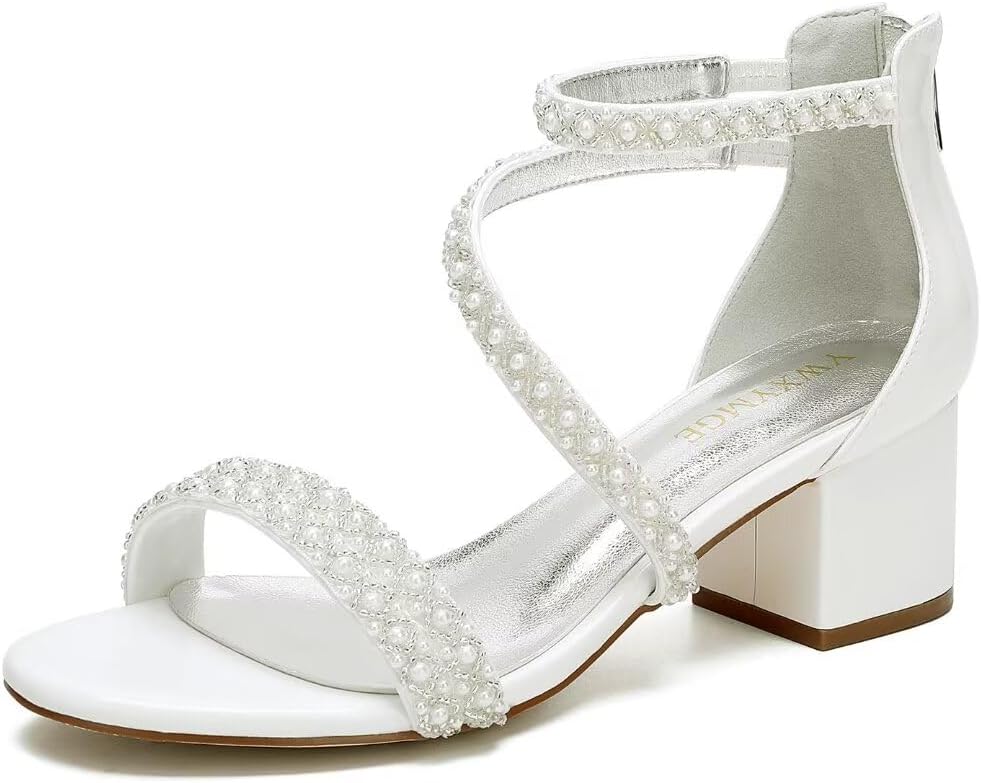 Bridal Low Block Heel Sandals - Open Toe Comfort