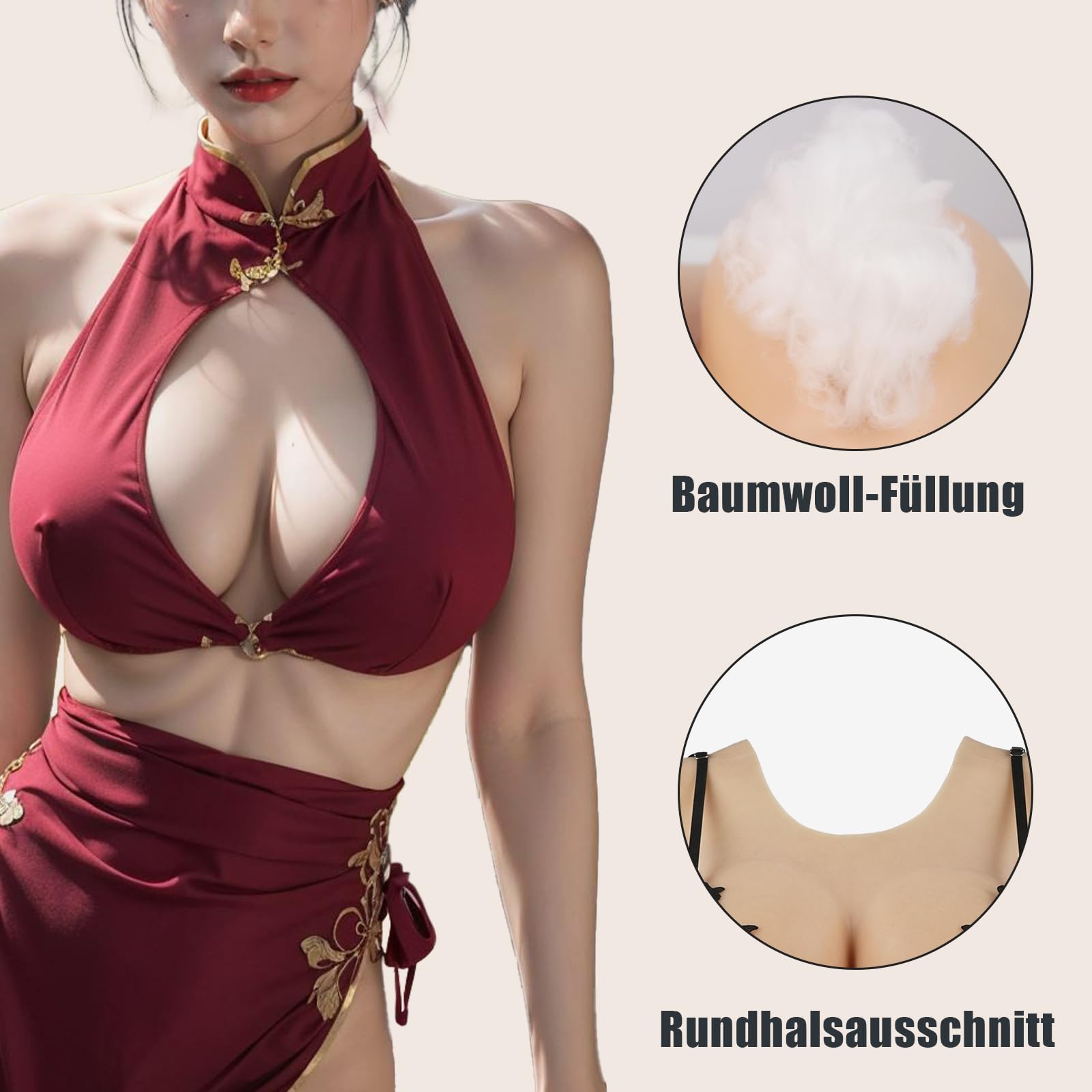KUMIHO Silikon Brüste für Crossdresser – Künstliche Crossdresser Brüste B-G Cup mit Rundem Hals und Offenem Rücken für Drag Queens