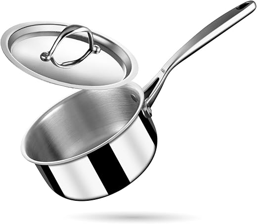 Stahl Artisan Triply 1L, 14cm Stainless Steel Tea Pan with Lid | Triply Sauce Pan | Induction & Gas Stove Compatible Milk Pan