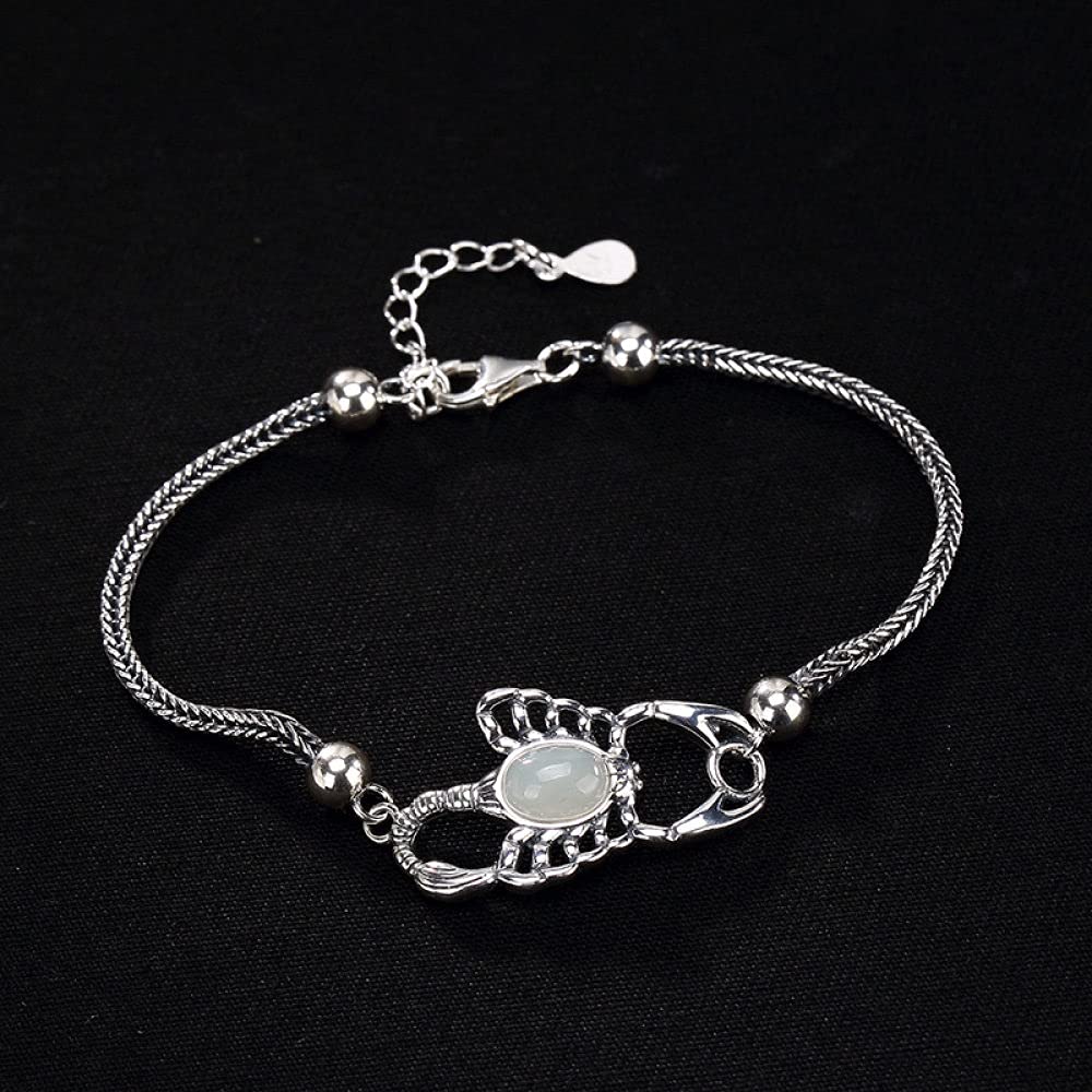 Girls Accessories Bracciale in Argento Sterling 925 Vintage per Donna Semplice Giada Giada Bianca Scorpione Gioielli Classici Fascino Spiaggia Estiva Birthday Gift